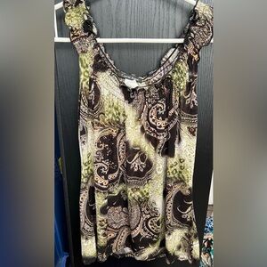 Carol Rose Brown and Black Ruched Sleeveless Blouse